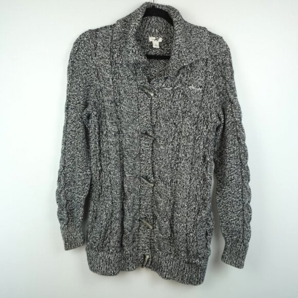 LL Bean Black and White Toggle Button Heavy‎ Knitted Cardigan Sweater Size Large